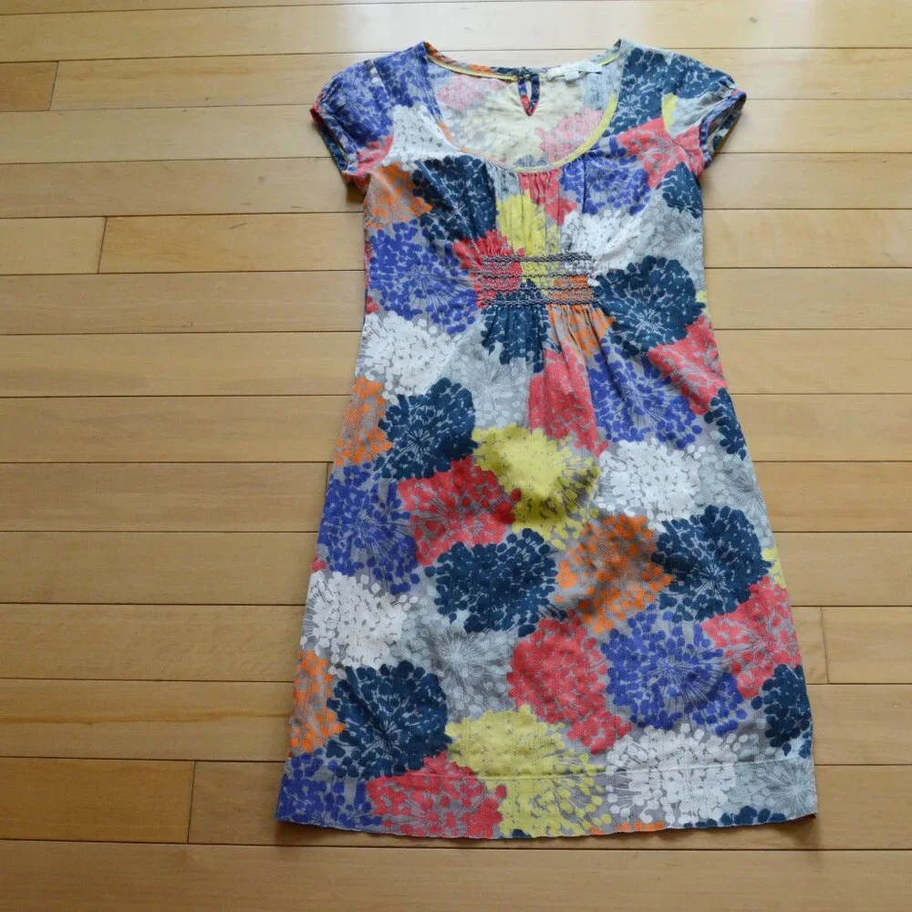 Boden Dress Womens 2R Floral Bold Cap Sleeve Lightweight Blue Yellow Red Orange - Picture 2 of 12